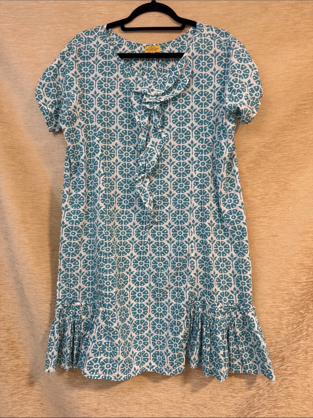 Roberta Roller Rabbit Aqua and White Patterned Ruffle Dress size S